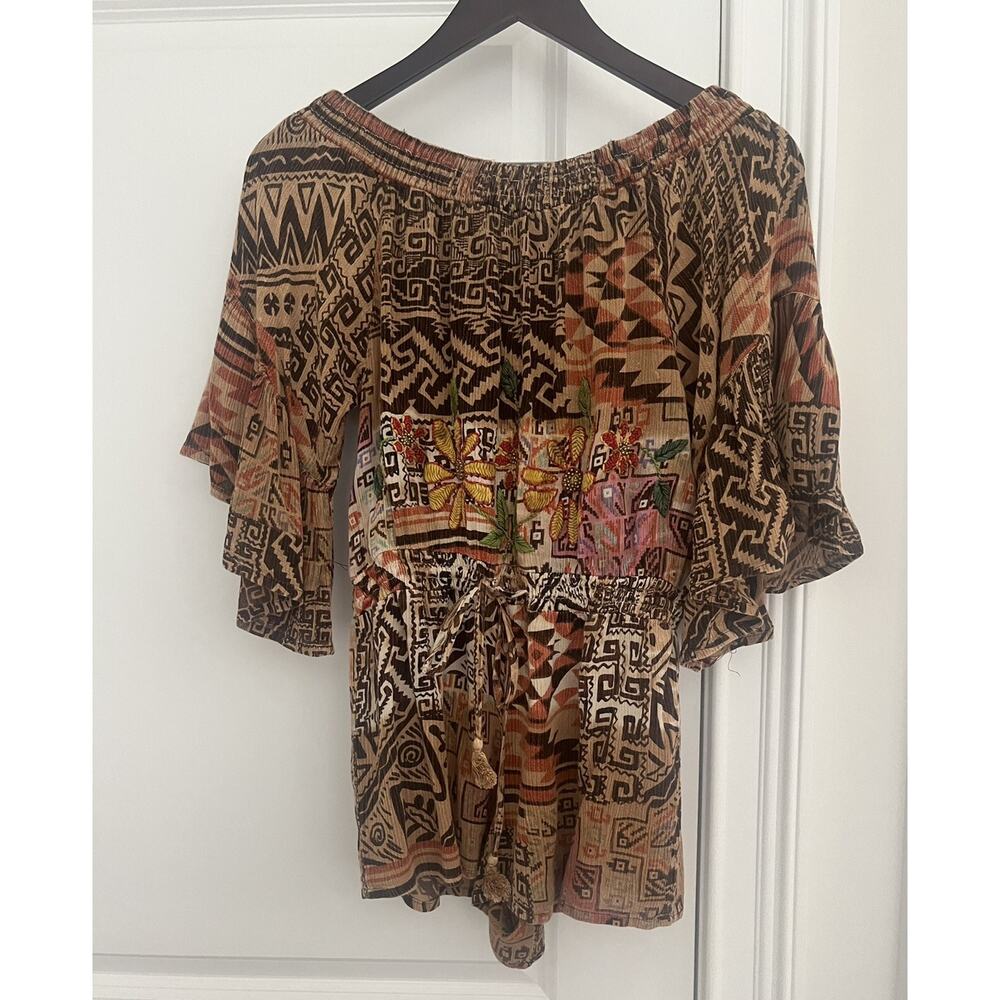 RAGA women’s romper sz. S embroidered NWT brown boho